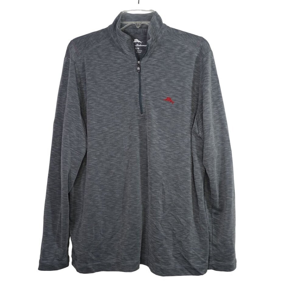 Tommy Bahama Gray 1/4 Zip Pullover Shirt Men Size M Lightweight Embroidered Logo